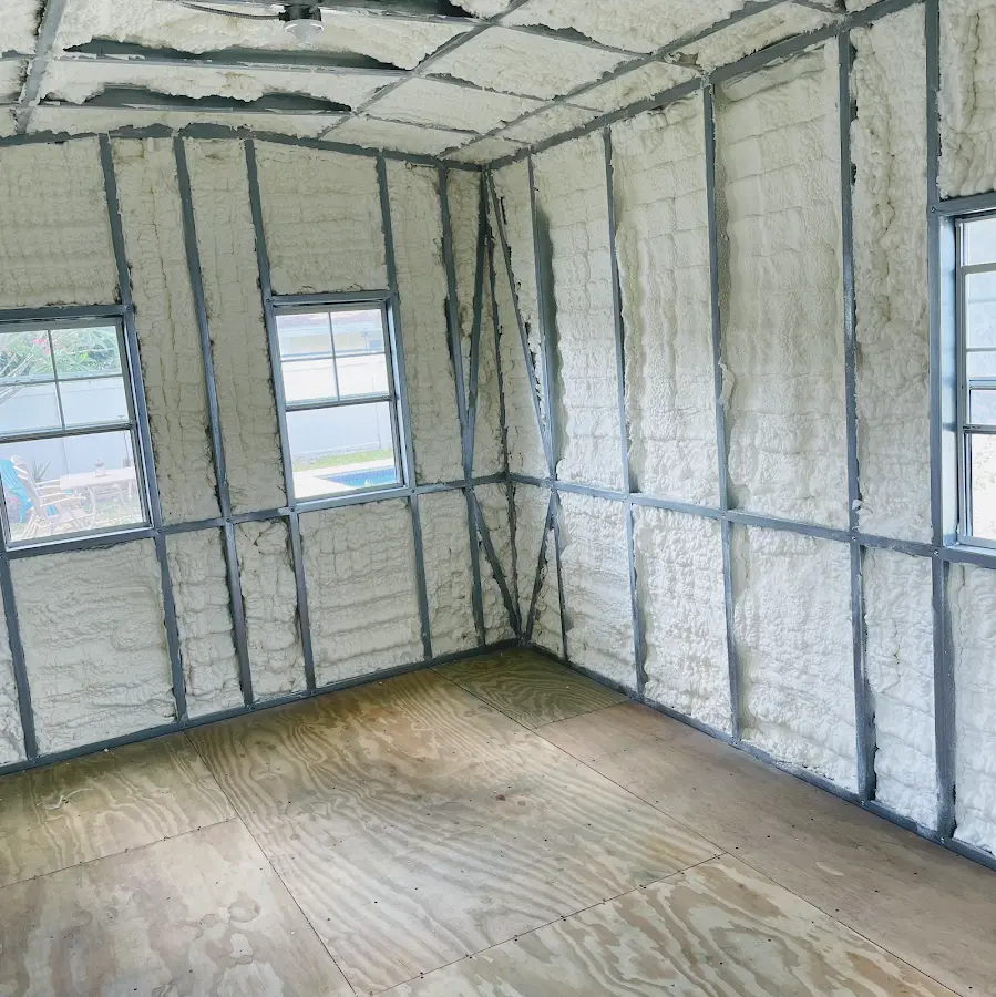 Closed-cell spray foam insulation applied to wall cavities in a residential project in Lovejoy
